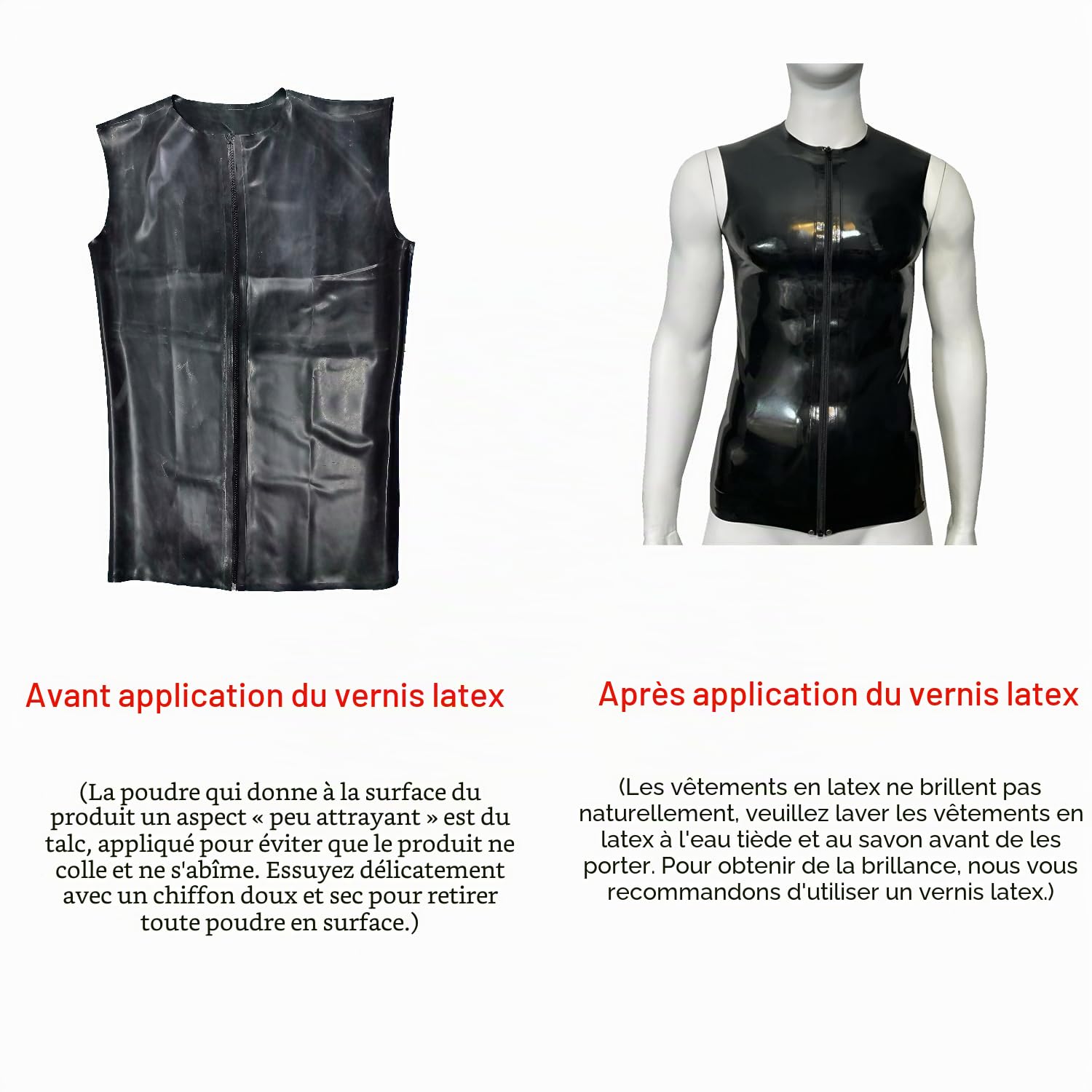 T-Shirt Ras du Cou en Latex Caoutchouc pour Homme,Fermeture éclair sur Le Devant Haut en Latex pour Homme Fait Main