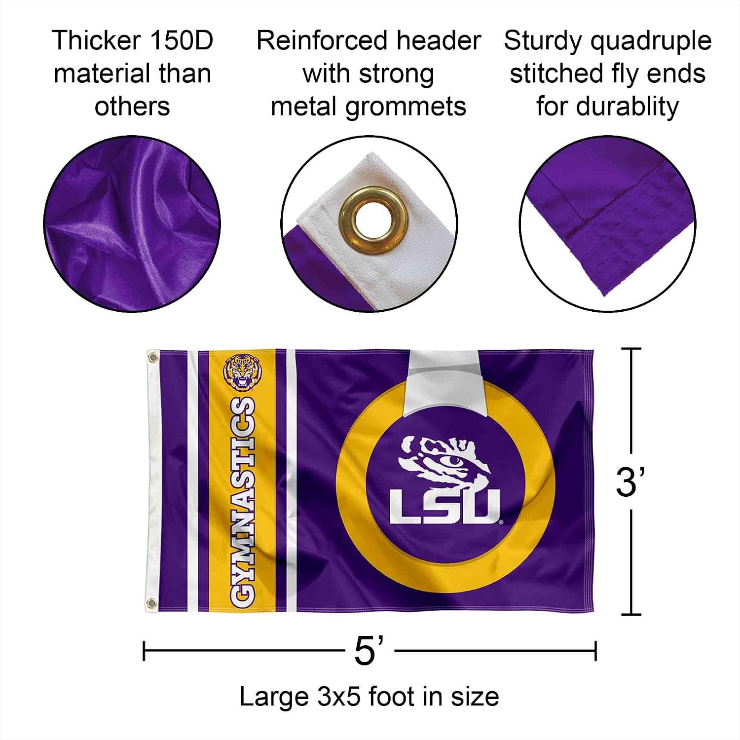 Louisiana State LSU Tigers Gymnastics 3x5 Grommet Flag