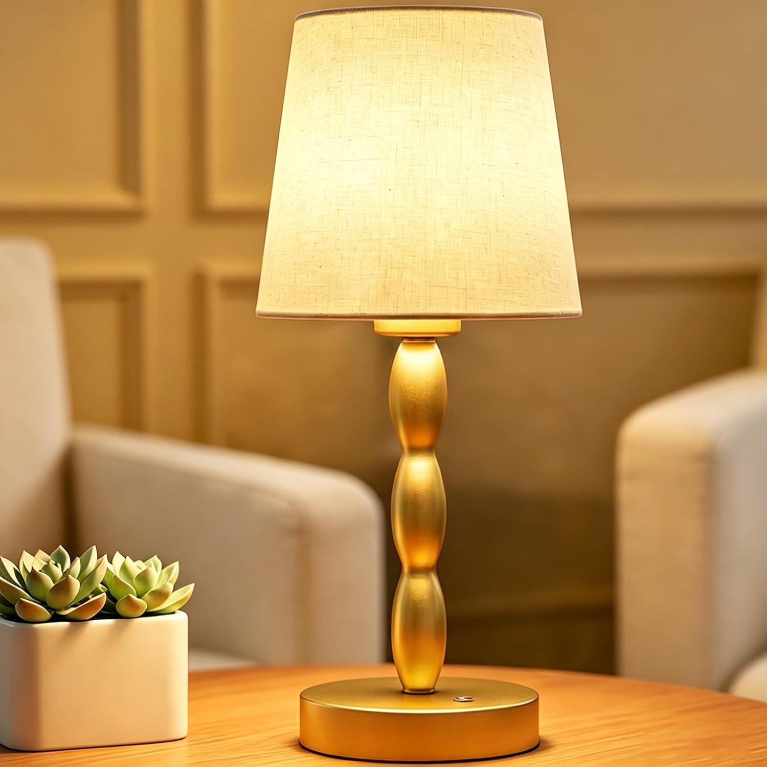 CASTLELIFE Rechargeable Cordless Table Lamp, 5000mAh Battery Powered Touch Desk Lamp, 3-Level & Stepless Dimmable Night Light, Portable Bedside Lamp for Bedroom, Outdoor, Bulb Included, Gold