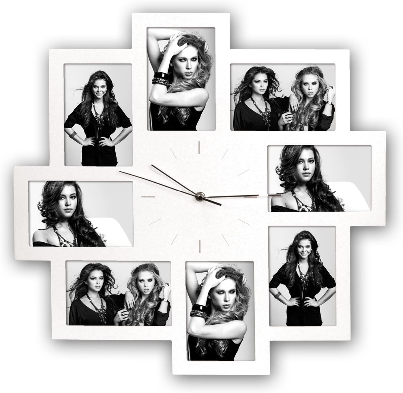 ZEP Trieste Multi-Aperture Photo Frame and Clock for Eight 6 x 4-Inch Photos, White