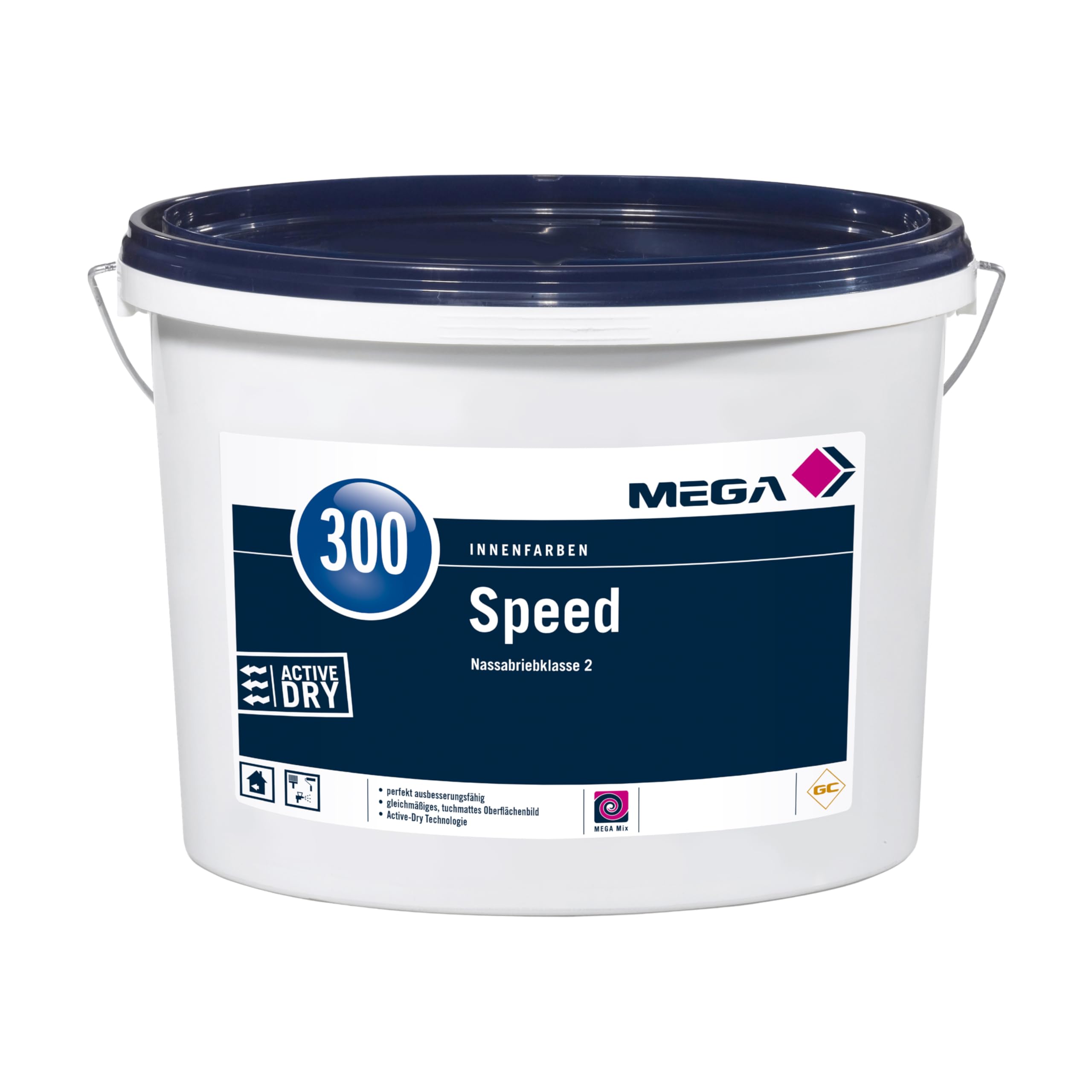 MEGA 300 Speed Wandfarbe Weiß 12,5L inkl. sdw-tools-Rührholz - Innenfarbe | Deckkraftklasse 1 | Scheuerbeständig | Profi-Wandfarbe für streifenfreie Wände & Decken | Weichmacher- & Lösemittelfrei