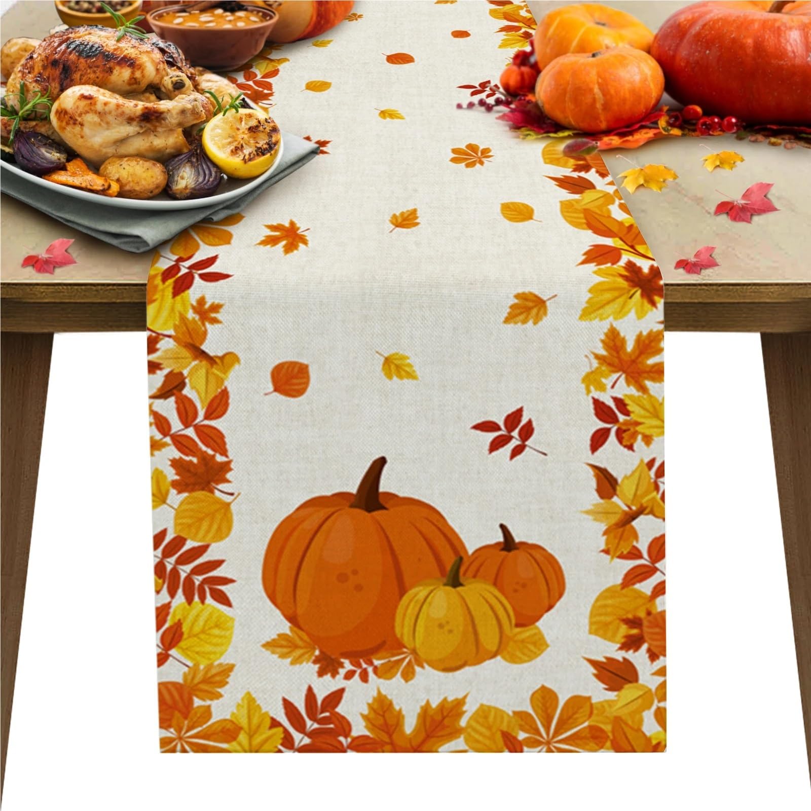 Chemin de table Thanksgiving de Noël et nappe lin coton bleu ciel fête