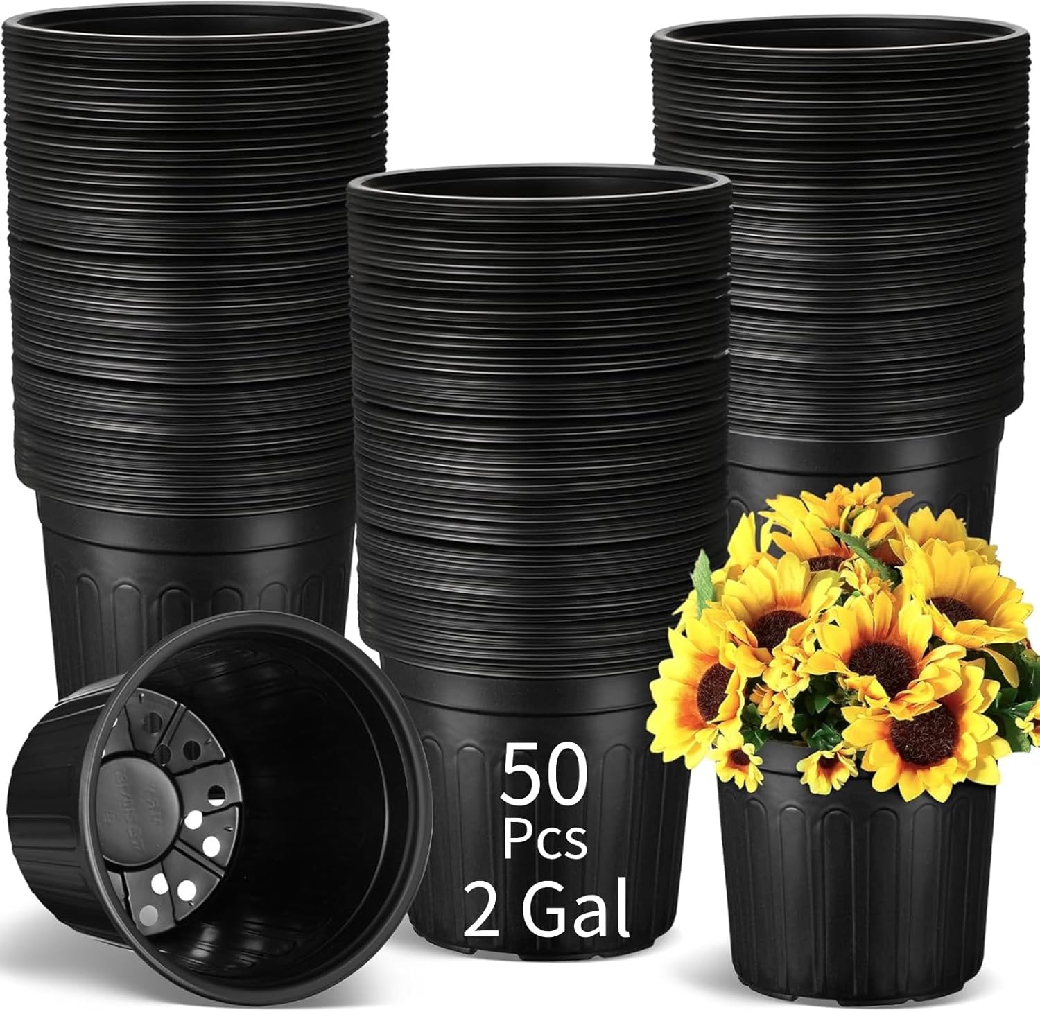 100 Pcs 2 Gallon Plant Nursery Pots Bulk Plastic Planter Flexible Flower Seedlings Pot with Drainage Hole Thickened Seed Starting Container for Flower Succulents Cuttings Transplanting