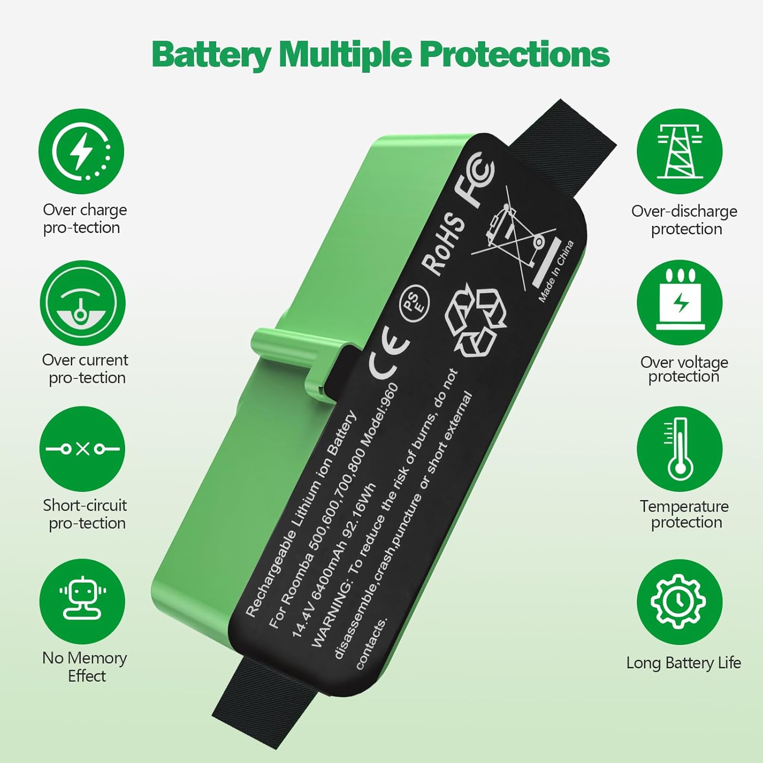 REYTRIC 6400mAh Lithium Ion Replacement Battery for iRobot Roomba 960 980 981 970 965 801 805 850 860 877 890 891 895 690 680 675 640 614 615, Roomba 900, 800, 700, 600 Series Vacuum Cleaner Battery