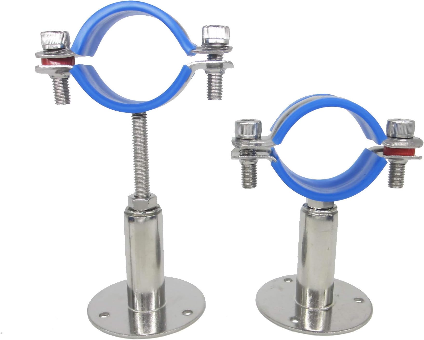 Stainless Steel Adjustable Pipe Clamp Bracket - Wall/Ceiling Mount Support for 1-1/2 Inch Pipe, Heavy-Duty Rustproof Brackets with Screws, Set of 2