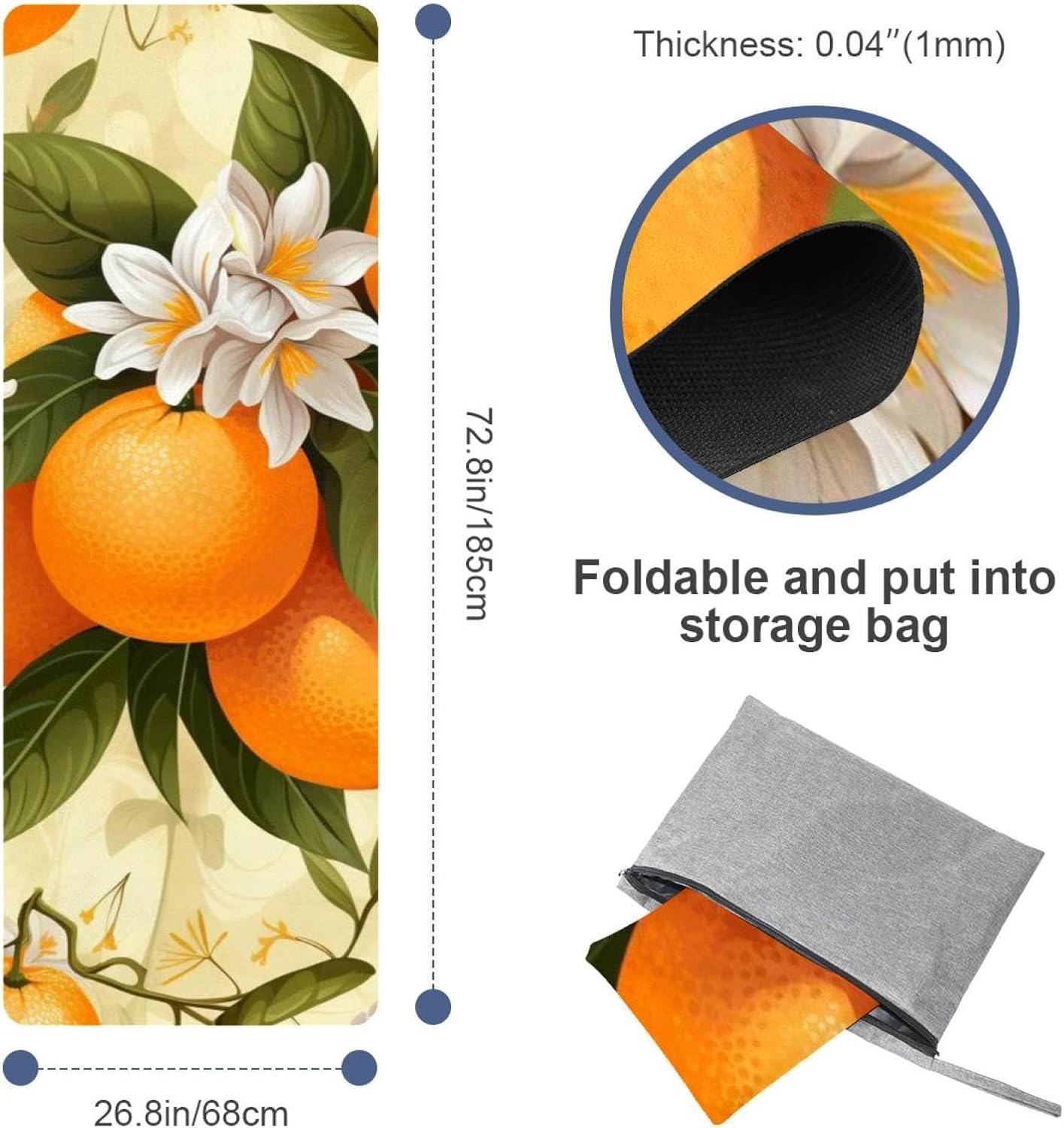 Yoga Towel, Orange Pattern Non Slip Sweat Absorbent Hot Yoga Mat Towel for Hot Yoga, Pilates and Fitness - 72.8" x 26.8"