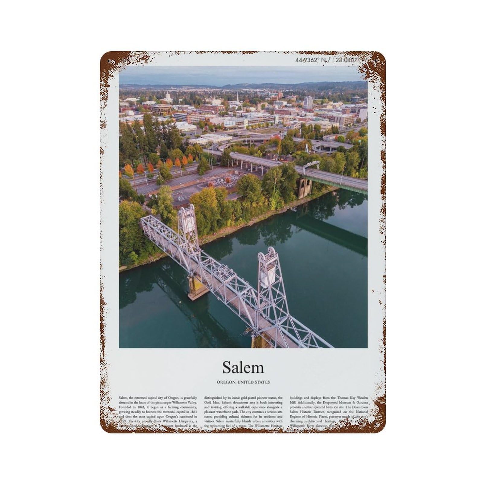 xiaoxiaoshen Salem Oregon, United States, USA City Scenery Wall Decor Art Metal Tin Poster Modern Home Decor Art Home Bar Shop Decorations Vintage Sign 40x30cm
