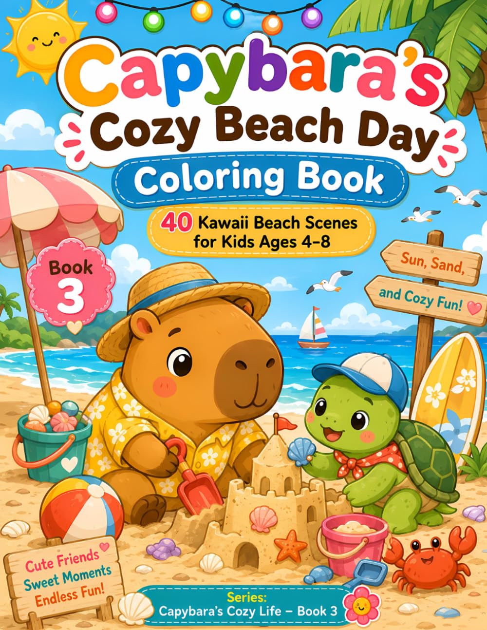 Capybara's Cozy Beach Day: A Cute Coloring Book with 40 Kawaii Beach Scenes for Kids Ages 4-8 (Capybara's Cozy Life)