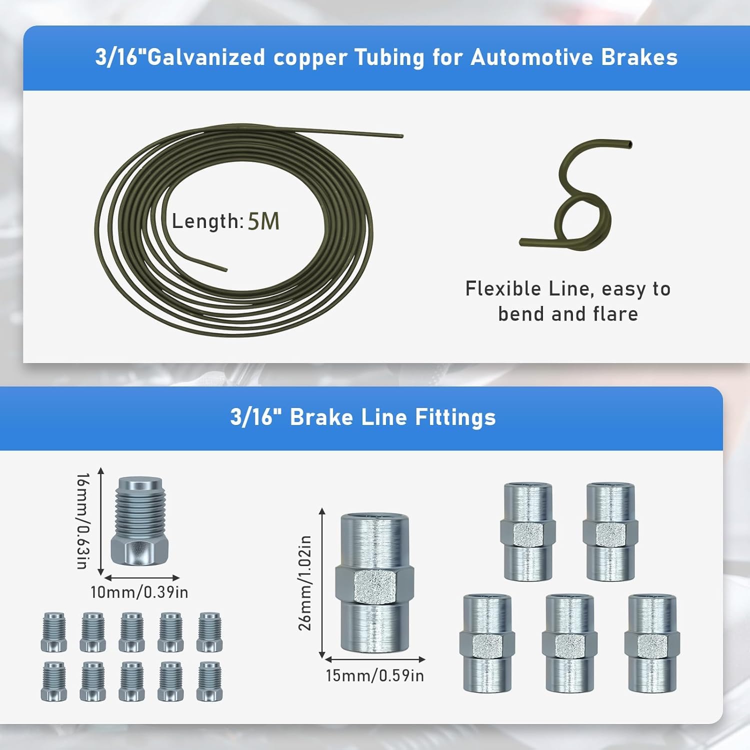 DIN 4,75 mm set bordatura tubi freno 10 raccordi 5 connettori nastro PTFE