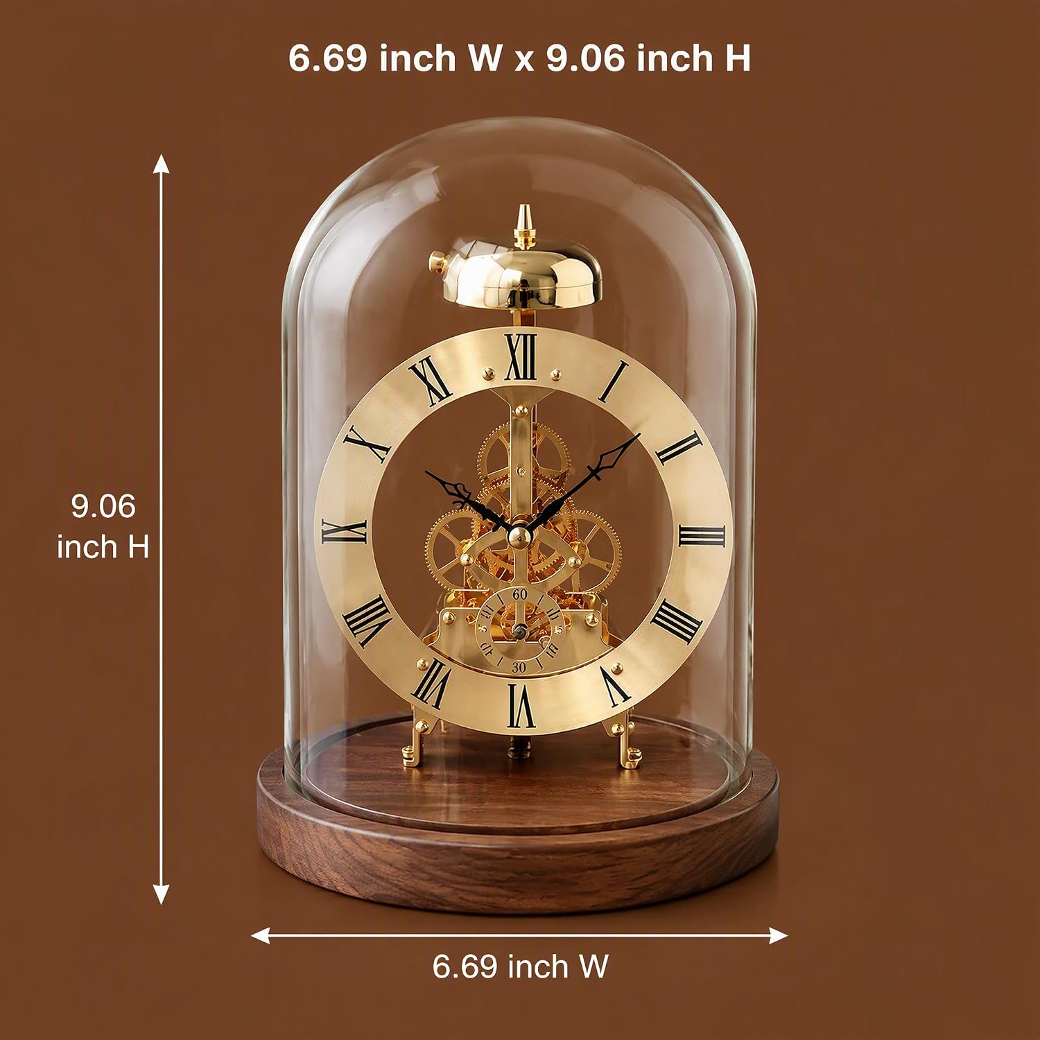 Mechanical Vintage Glass Dome Table Clock, Black Walnut Night Light Desk Clock, Sound-Activated Warm LED Night Light, Quartz + Mechanical See-Through Movement, Desk Decor Accessories image 4