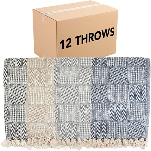 Arkwright - Mantas comunes a granel, paquete de 12, reversibles, 100% algodón, para todas las estaciones, ligeras, para invitados a bodas, viajes y