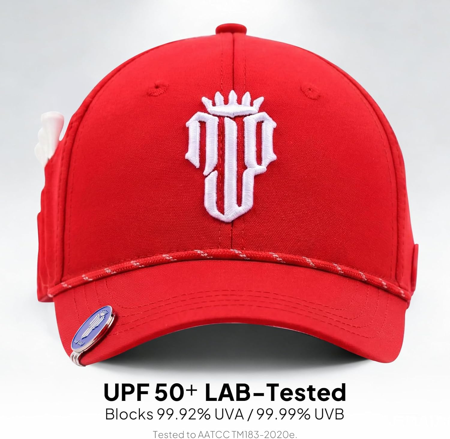 NJF Golf Hat Men - Breathable Mens Golf Hats, Adjustable Rope Hook and Loop Style Cap, Convenient Cap with Tee Holder