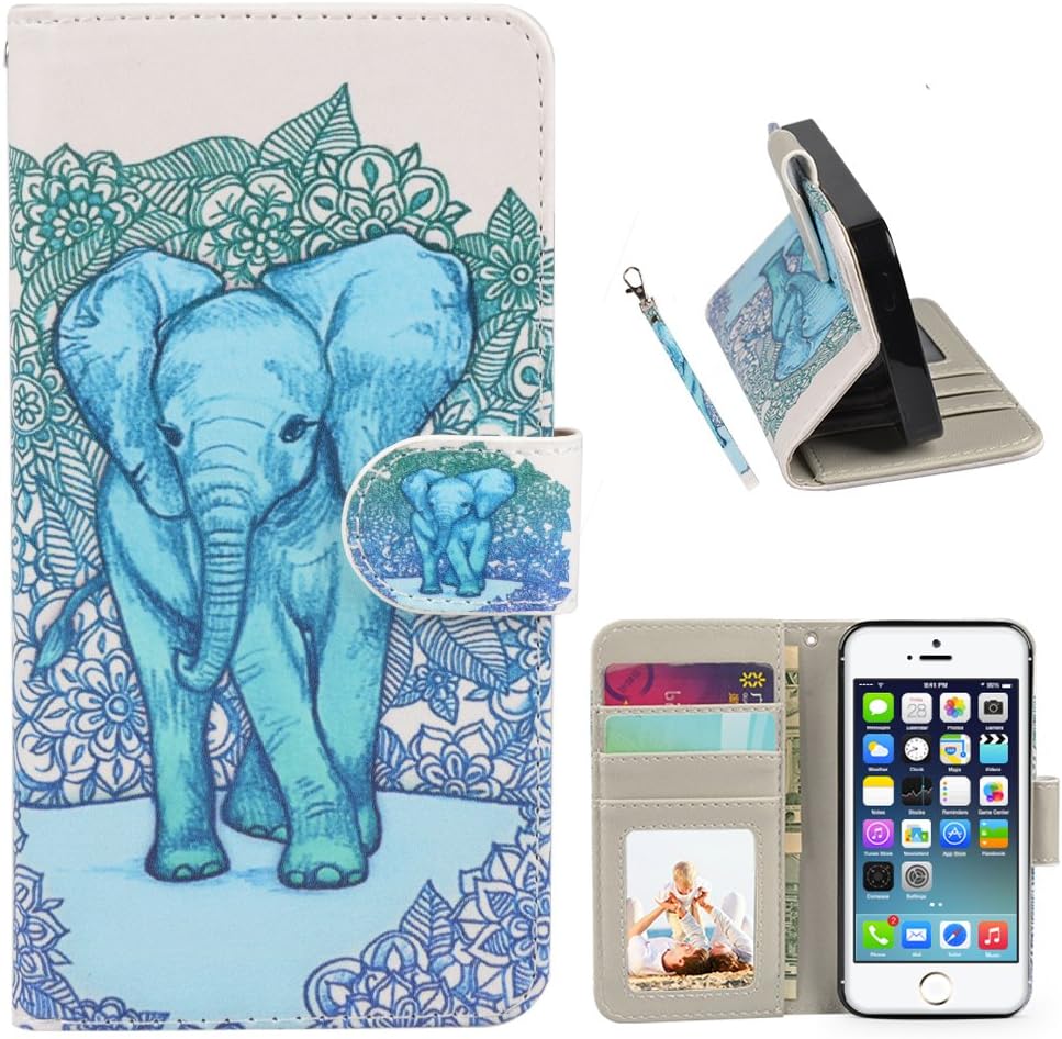 iPhone 5S Case, Speedtek Elephant Pattern Premium PU Leather Wallet Flip Protective Skin Case with Magnetic Closure for Apple iPhone 5 5G (2012) & iPhone 5S (2013)