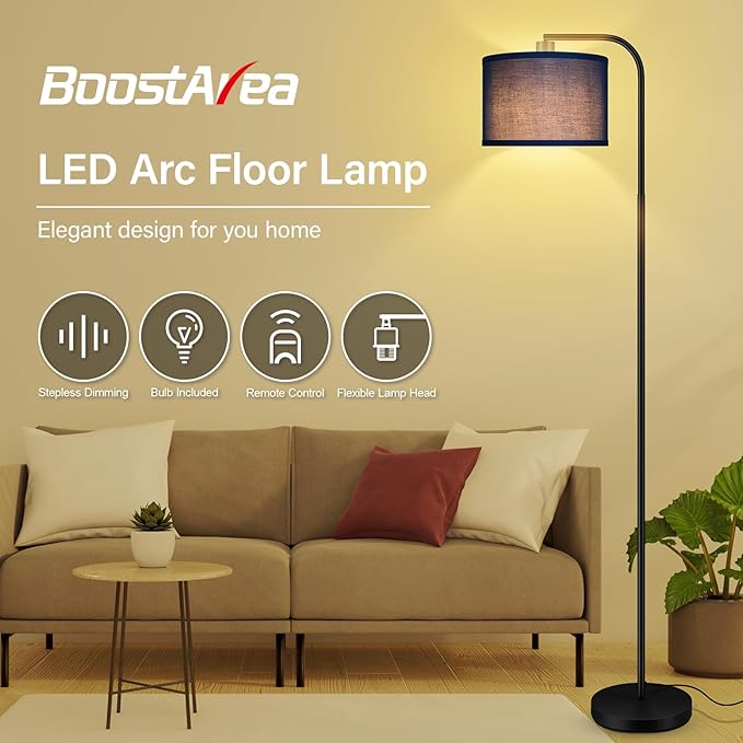 BoostArea Dimmable Floor Lamp for Living Room,Arc Sofa Lamps with Remote,Stepless Dimmable & Colors Temperature,2700k-6500k,67 In,Flexible Head,Tall Modern Standing Lamp for Bedroom Study Room Office,Blue photo 2