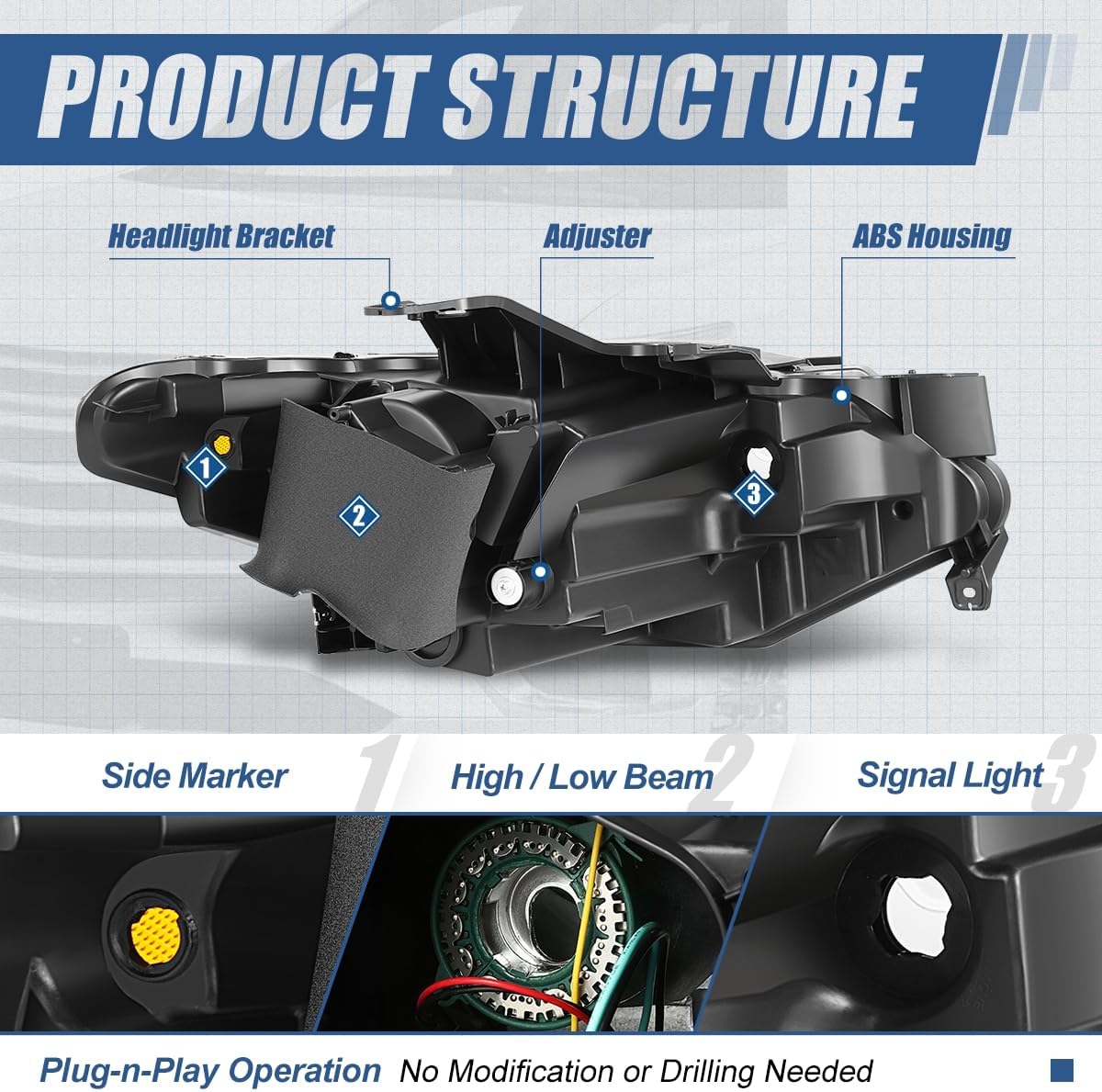 Auto Dynasty LED DRL HID Projector Headlight Assembly Compatible with Chevy Traverse 2018-2021, Driver and Passenger Side, Black Housing Amber Corner
