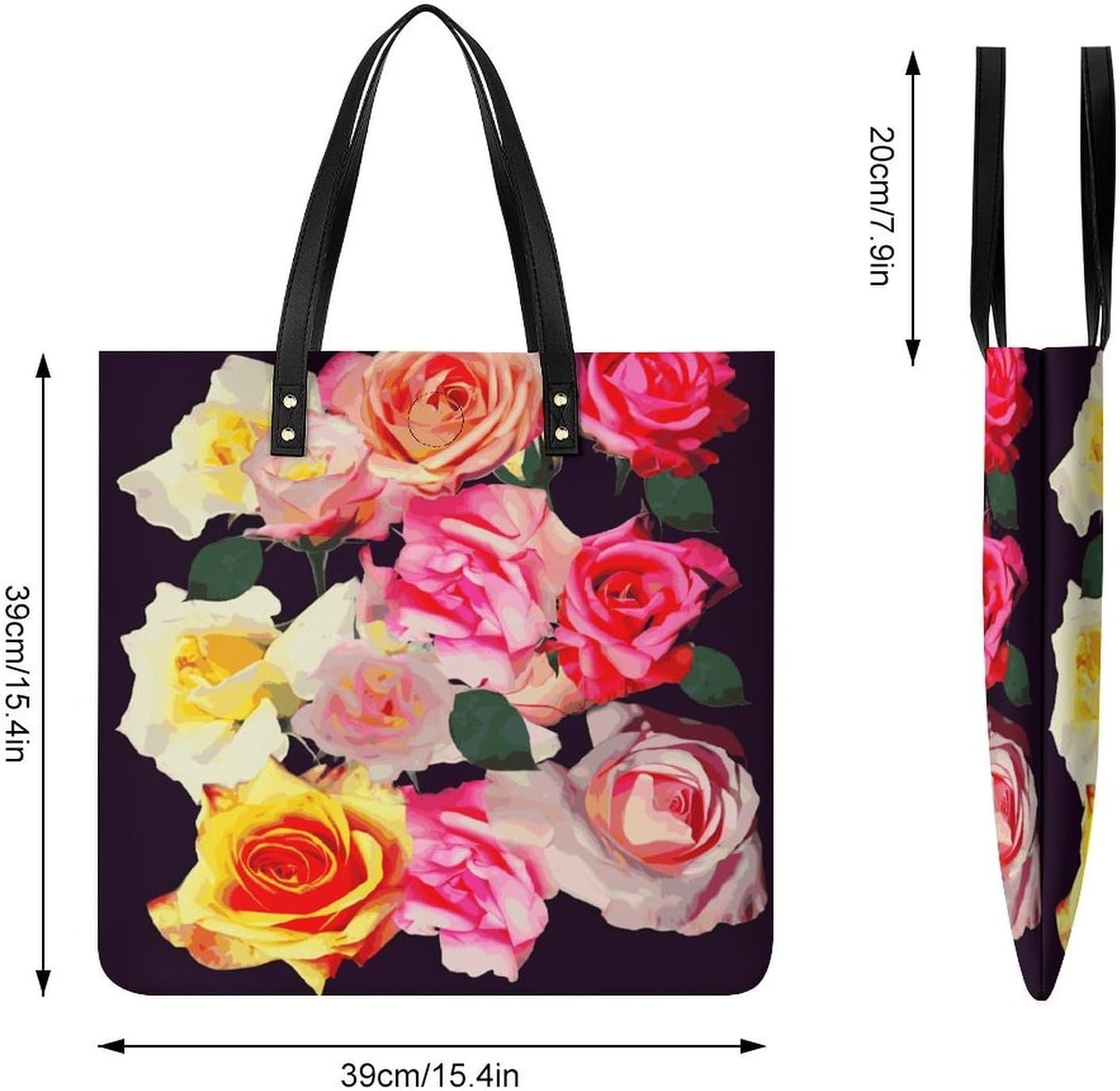 Roses Colored Tote Bag with Magnetic Buckle Reusable Grocery Bags Lightweight Cross Body Handbag for Daily Essentials