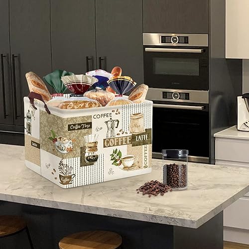 Miniatura 4 de Clastyle Cesta de almacenamiento grande con temática de café, taza de granos de café, aperitivos, cocina, cesta rectangular marrón para ropa, libro