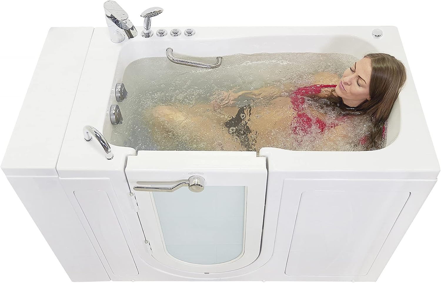Ella Capri 30"x52" Acrylic Air and Hydro Massage and Heated Seat Walk-In Bathtub with Left Outward Swing Door, 2 Piece Fast Fill Faucet, 2" Dual Drain