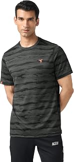 TECHNOSPORT Men's Slim Fit Jacquard Round Neck Half Sleeve T-Shirt for Running, Sports, Gym & Regular Use Price In India