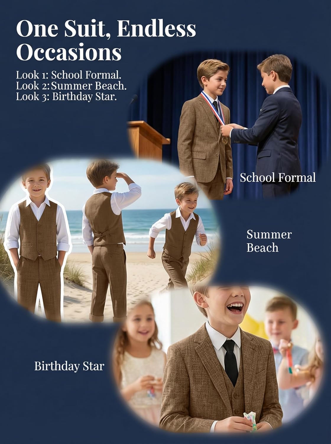 Boys Suits for Kids 5 Piece Wedding Suit Slim Fit Summer Beach Outfit Lightweight Tuxedo Formal Prom Suits Set