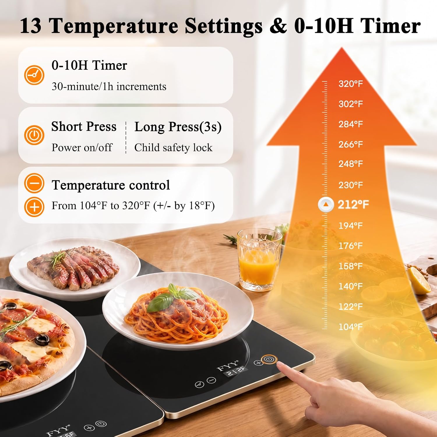 FYY Electric Warming Tray - 3-Panel Food Warmers for Parties Buffet Black, view 4
