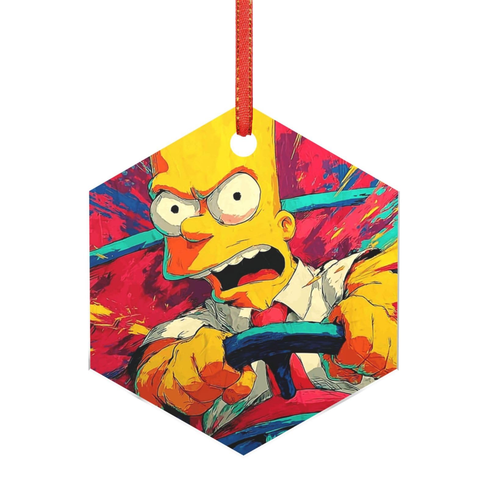 Hjkjkkj Hexagon Acrylic Ornament Christmas Tree Decoration Clear Round Pendant With Red Ribbon Simpsons Christmas Ornaments Indoor Outdoor Hanging Acrylic Pendants For Xmas Party Decor