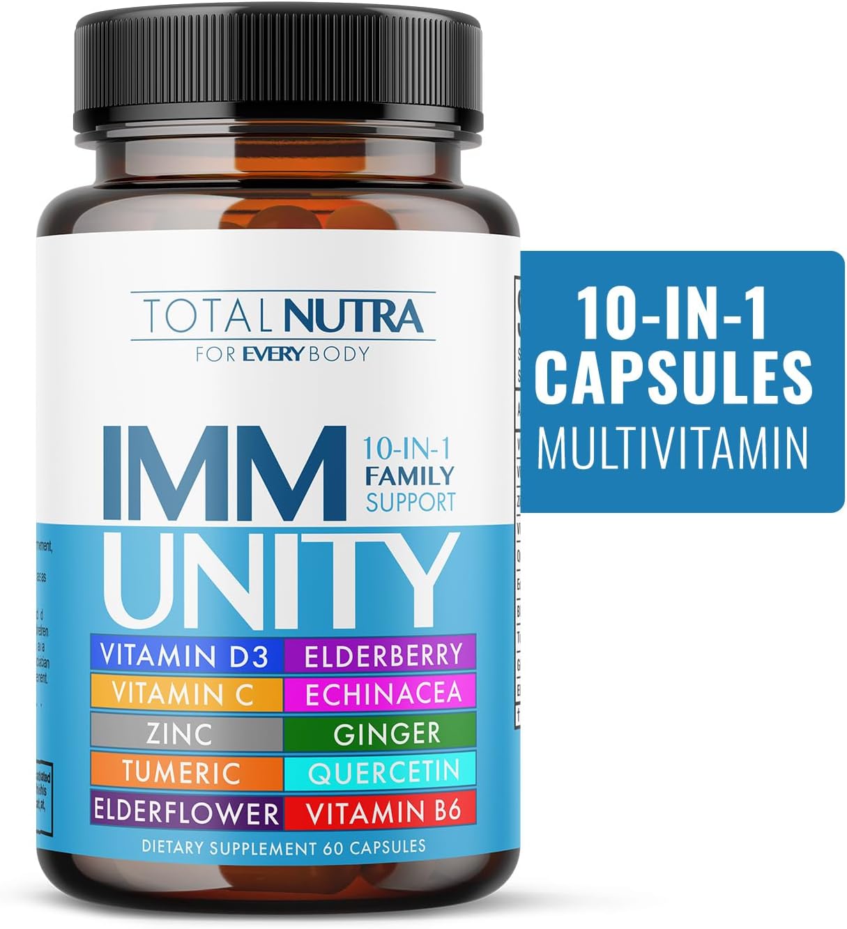 10-In-1 Immune Support Supplement: Immune Boosters for Adults & Kids Daily Immunity Defense with Key Immune System Vitamins Zinc, Vitamin C and D, Plus Elderberry, Quercetin, Echinacea & More, 60 Caps - Image 8