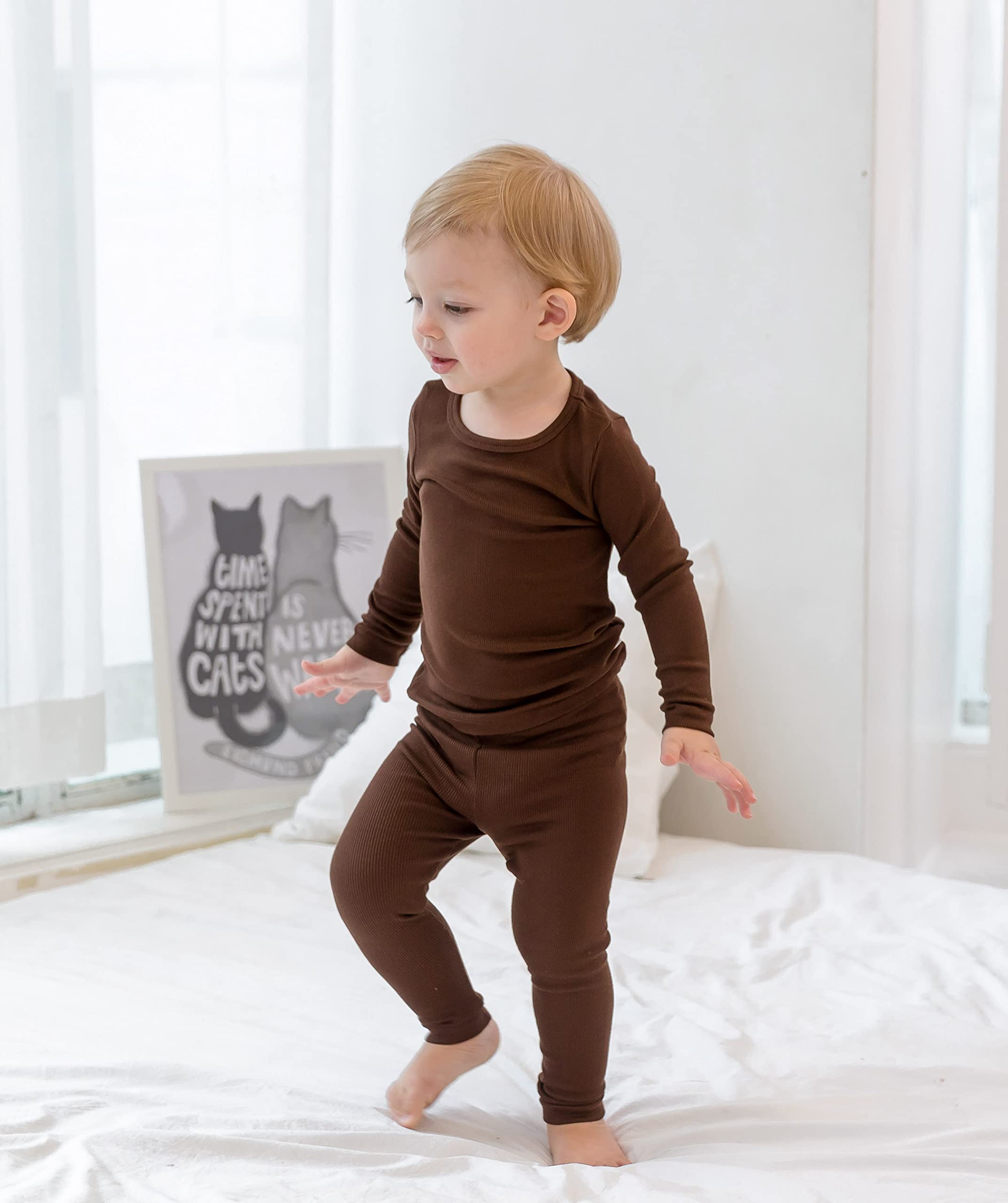 AVAUMA Unisex-Bambini Manica Lunga Costine Pajamas Set Confortevole Autunno Inverno Pjs Abbigliamento da Notte