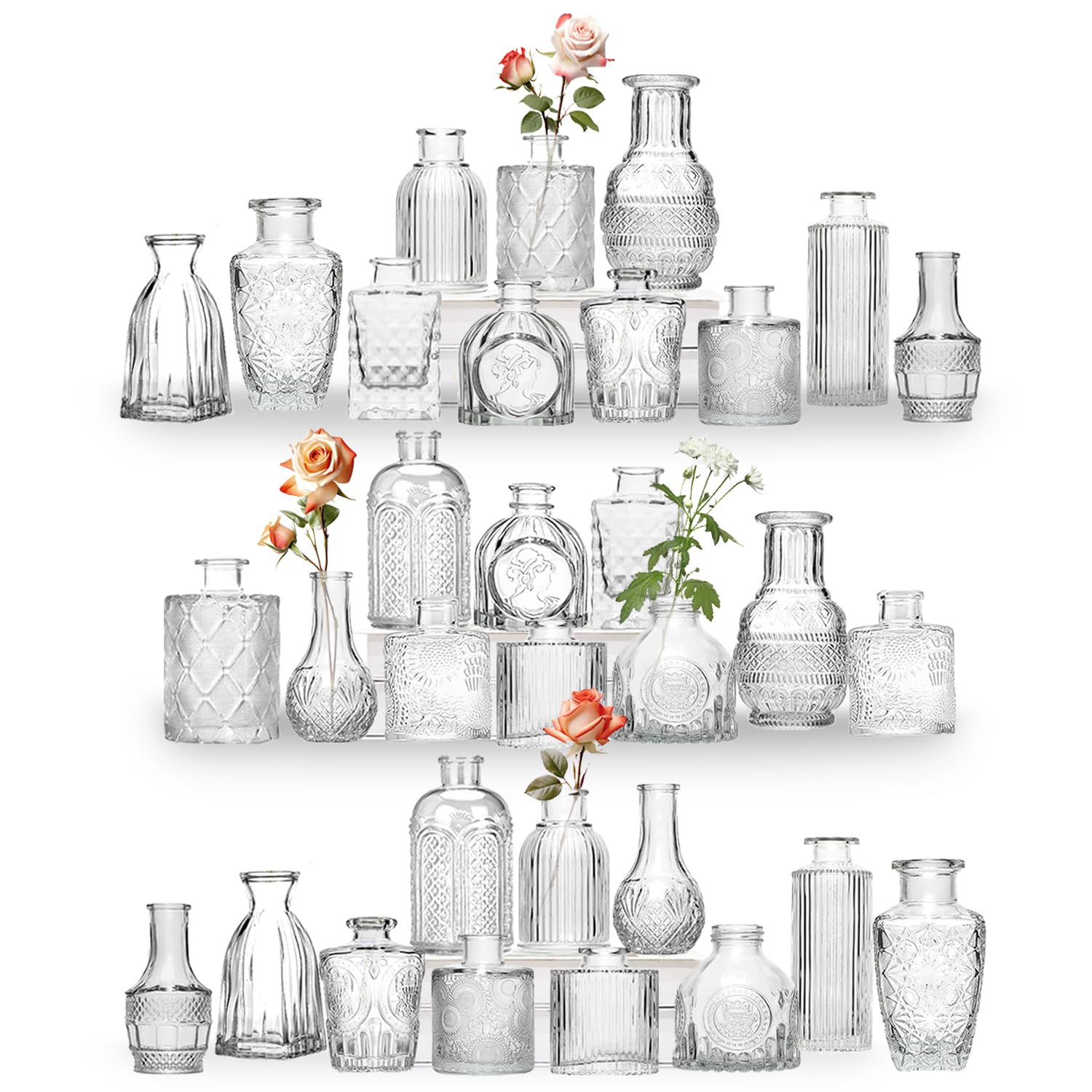 32 Mini Knospe Vase Glas Set als Hochzeit Mittelstücke für Tische, klare Vintage Vasen für Blumen, kleine Blumenvasen geeignet für tischdeko Geburtstag Party, Hochzeit, Baby-Dusche (32, Transparent)
