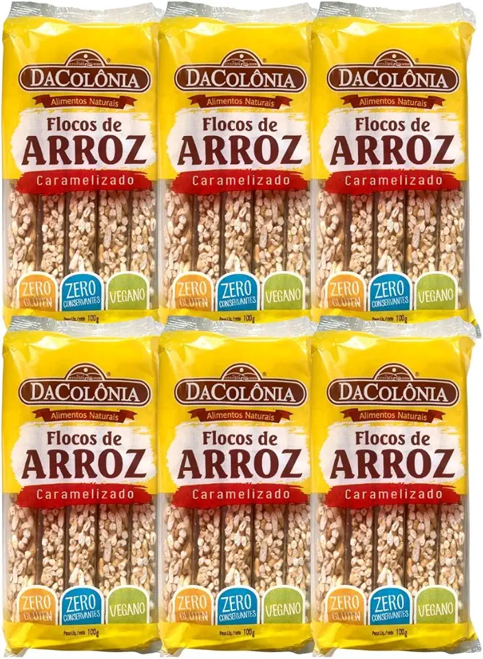 Flocos de Arroz Caramelizado 100g DaColonia 6 Pacotes