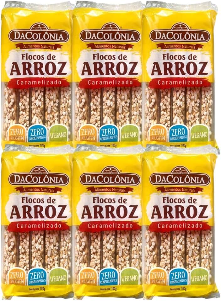 Flocos de Arroz Caramelizado 100g DaColonia 6 Pacotes