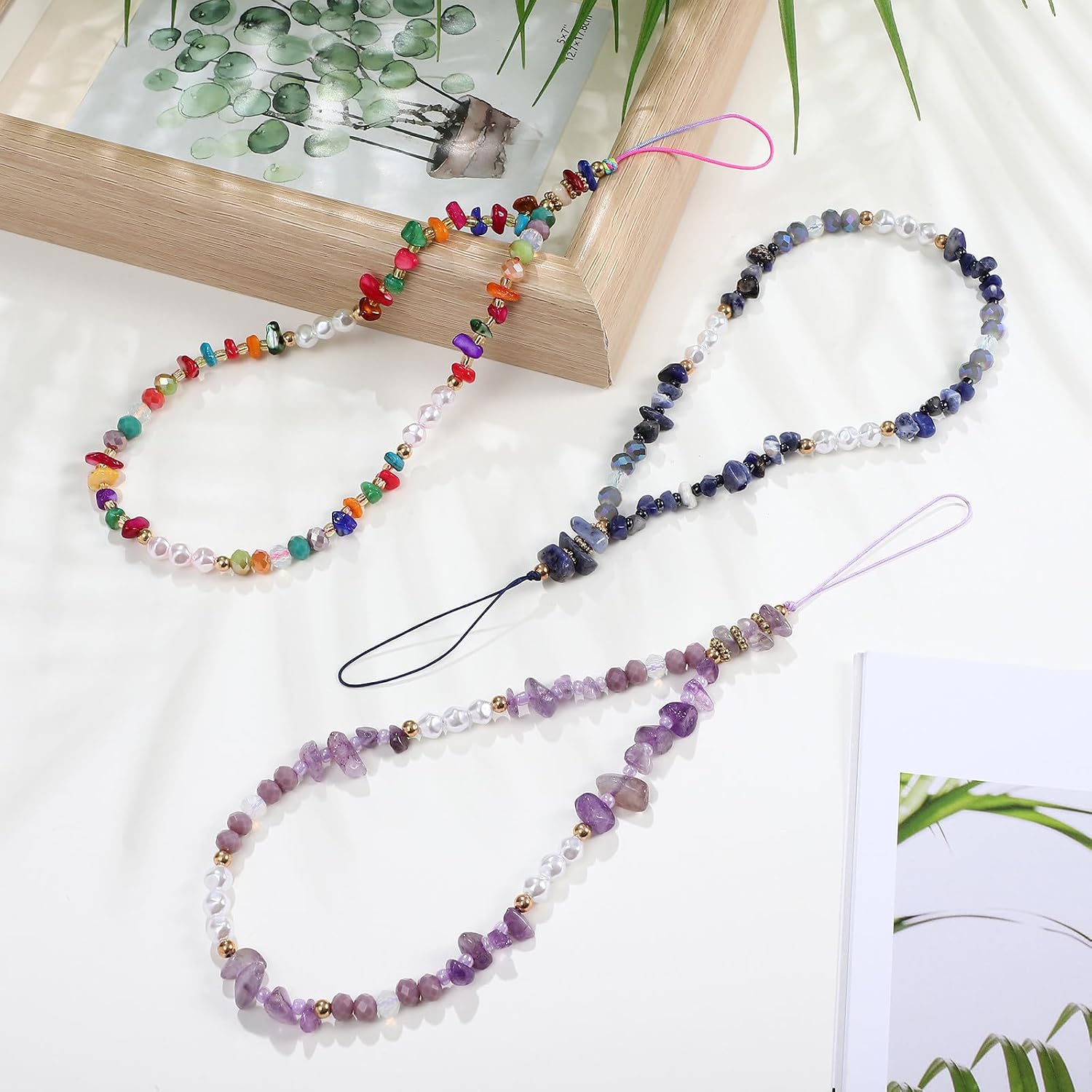 3pcs Beaded Phone Chain with Stone and Pearl Mix for Phone image 5