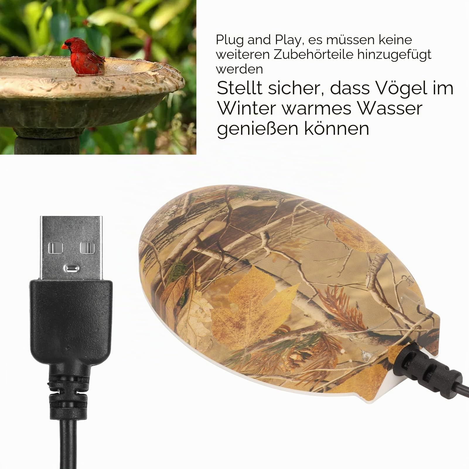 Vogelbad-Heizung, Enteiser, Vogelbad-Enteisung, Im Freien, Teich-Enteisung, Vogelbad-Heizung, Vogelbad, Warmwasserbereiter für Teich, Garten, Innenhof (Color)