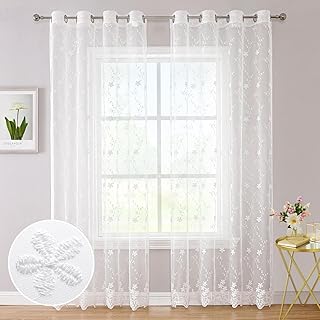 WUBODTI Luxury White Lace Sheer Curtains 84 Inches Long 2 Panels for Liv...