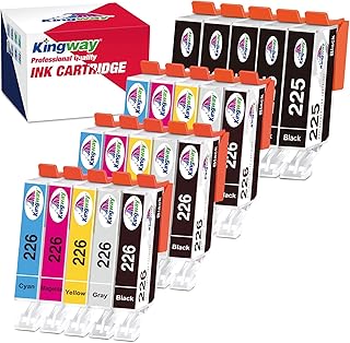 KINGWAY PGI-225 CLI-226 Replacement for Canon 225 226 Ink Cartridges Compatible with Pixma MG6120 MG6220 MG8120 MG8220 MG8120B Printer(5 PGBK, 3 Gray, 3 Black, 3 Cyan, 3 Magenta, 3 Yellow) 20-Pack