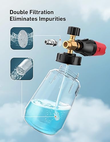 Miniatura 2 de AstroAI Cañón de espuma de boca grande con 5 puntas de boquilla para lavadora a presión, conector rápido de 14 pulgadas, botella de 1 litro