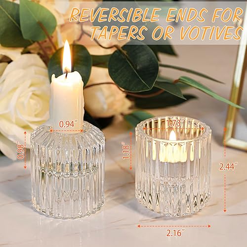 Miniatura 6 de Juego de 6 portavelas de vidrio reversible de vidrio acanalado transparente, portavelas cónicos para candelabros para centro de mesa, boda, fiesta