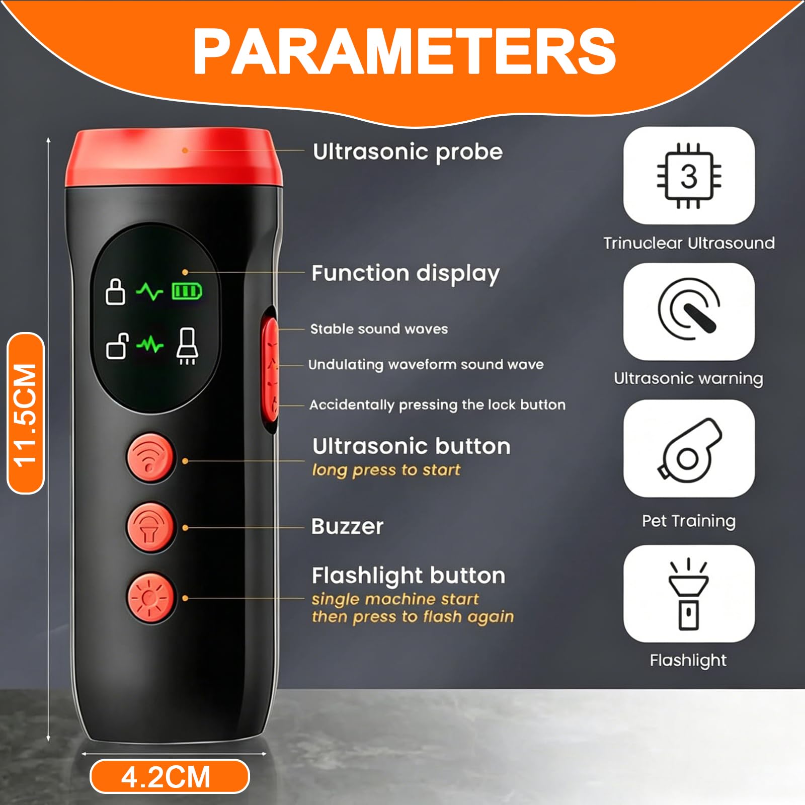 Dispositivo antiladridos para perros, disuasorio ultrasónico de ladridos de perro, alcance de 35 pies, dispositivo de control de ladridos recargable con pantalla HD y linterna LED, seguro