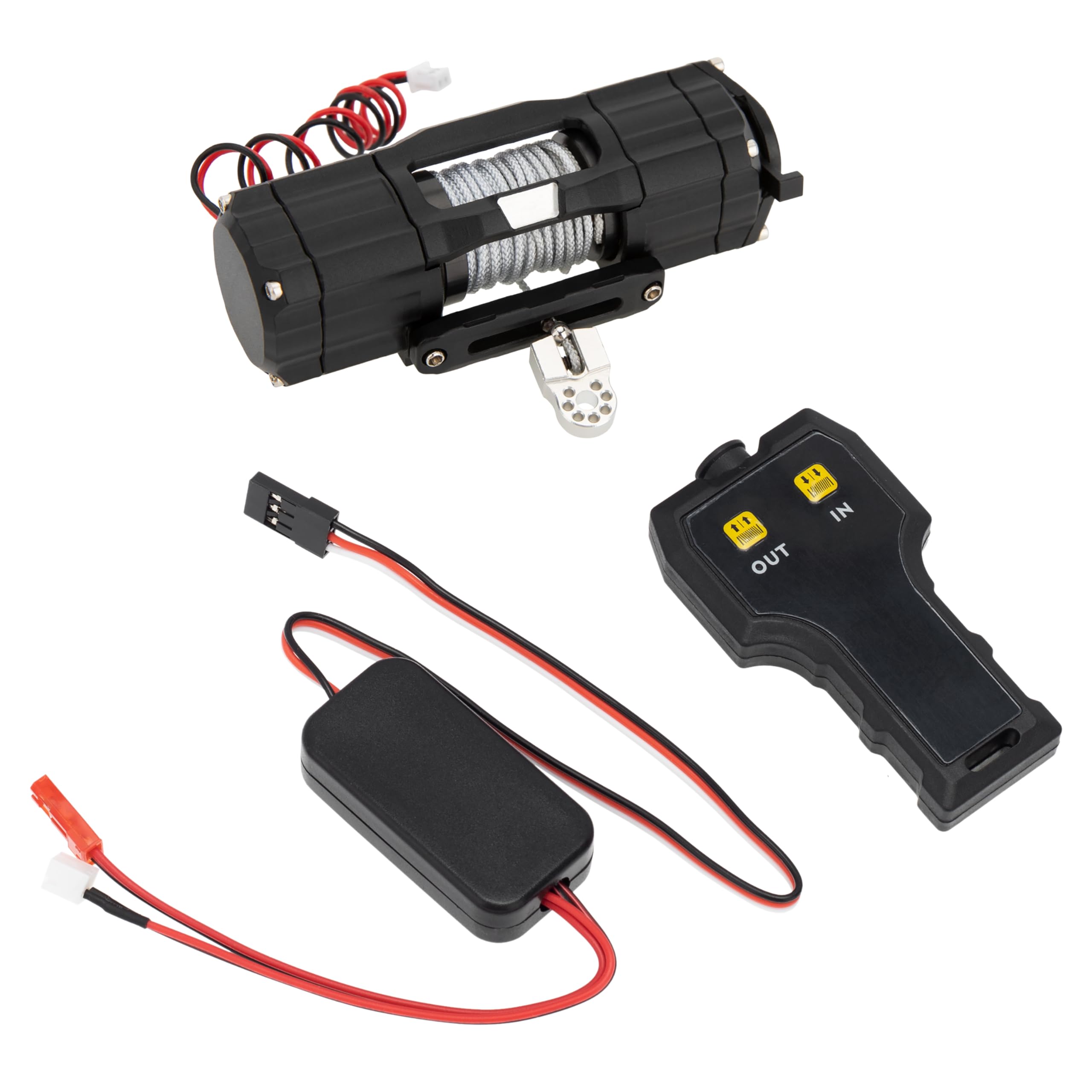 MEUS RACING Cabrestante de metal RC con doble motor para Axial SCX10 90046 Traxxas TRX4 Redcat 1/10 RC Crawler Partes, con controlador (negro)