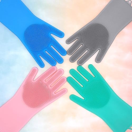 Miniatura 9 de Guantes mágicos de silicona para lavar platos, esponja de cepillo de limpieza reutilizable resistente al calor para tareas domésticas, lavavajillas,
