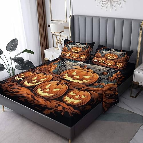 Miniatura 70 de Sábanas de murciélago tamaño individual – Juego de sábanas de Halloween para niños y niñas, juego de sábanas en blanco y negro, microfibra suave