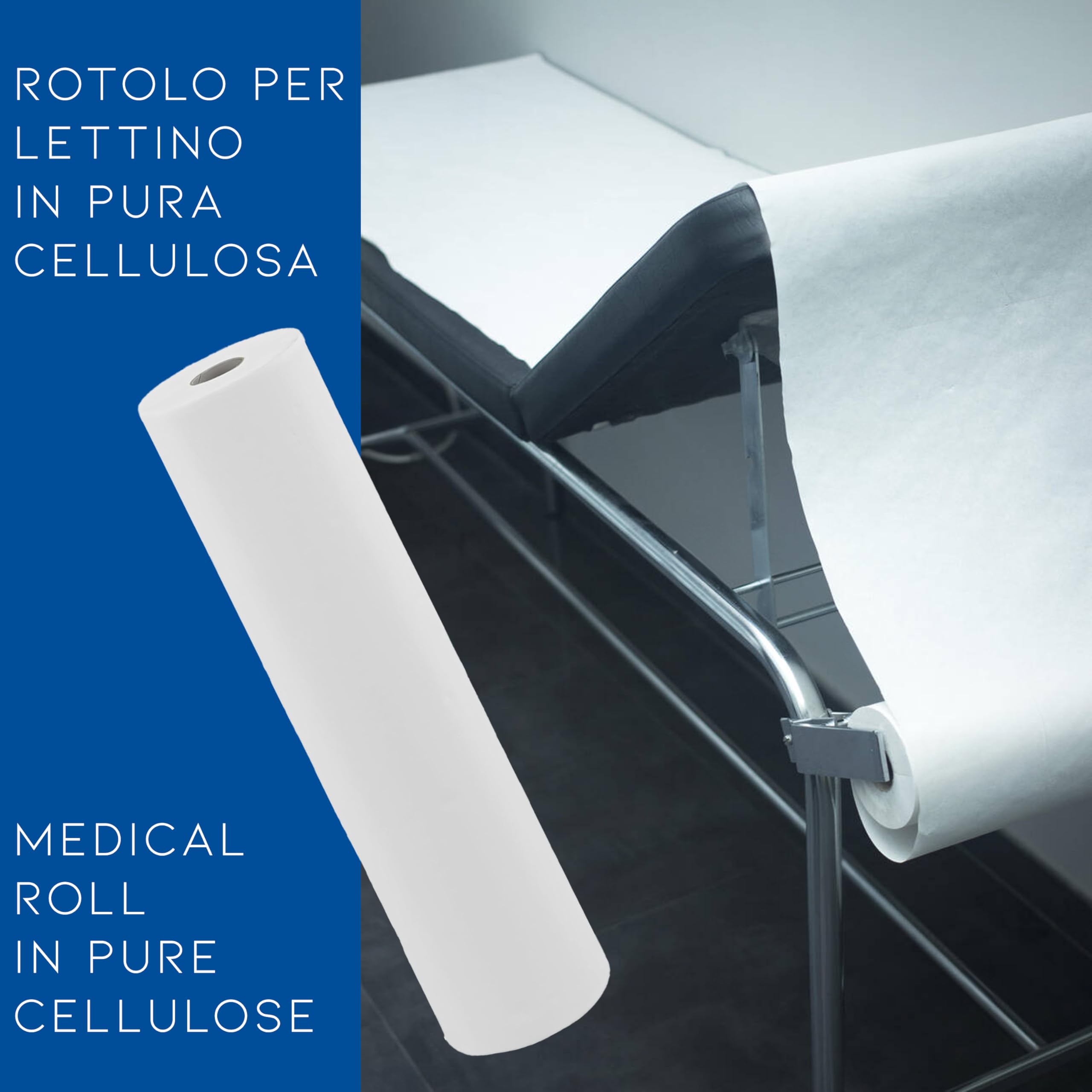 Lage Lot 6 Rouleaux Papier Drap Examen Protection pour Lit Médical, Esthétique, Massage, 100% Cellulose Double Épaisseur, Hygiénique, Hypoallergénique, Prédécoupé Jetable 60 cm x 50 mètres (6 pièces)