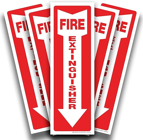 iSYFIX Calcomanías de letreros para extintor de incendios – Paquete de 5 calcomanías de vinilo autoadhesivo de 4 x 12 pulgadas, laminado para máxima
