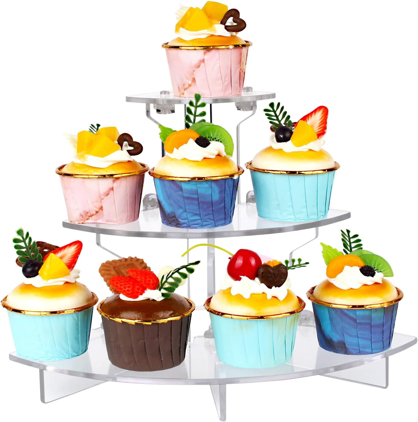 Acrylic Riser Display Shelf for Amiibo Funko POP Figures,Perfume & Cologne Organizer,3 Tier Cupcake Stand Desserts Holder,Crystals Collectibles Decoration on Tabletop (Small Quarter Circle)