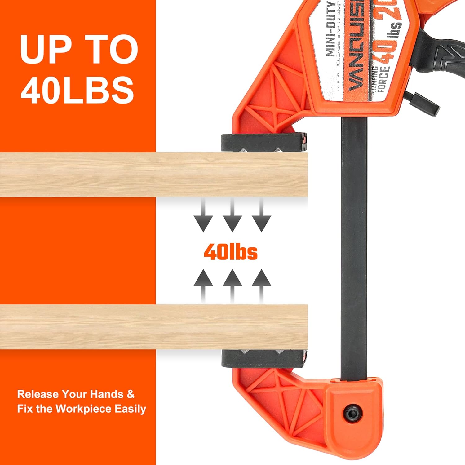 VANQUISH 4'' Mini Bar Clamps for Woodworking, One-Handed Clamp/Spreader, Wood Clamps Set, Screw Change F Clamps with 40LBS Load Limit, 2 Pack
