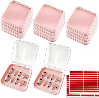 14 Pcs Press On Nail Packaging Box Press on Nail Storage Box for Press Ons with 60 Pcs Adhesive Double Sided Tape for Fake Nail Storage Case Nail Display Nail Salon Supplies Nail Art Business (Pink)