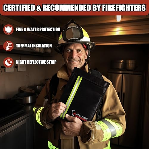 Miniatura 2 de ROLOWAY Bolsa de documentos ignífuga (15.5 x 11.5 pulgadas) con 2 bolsillos y capa de papel de aluminio de 5200 , bolsa ignífuga para documentos