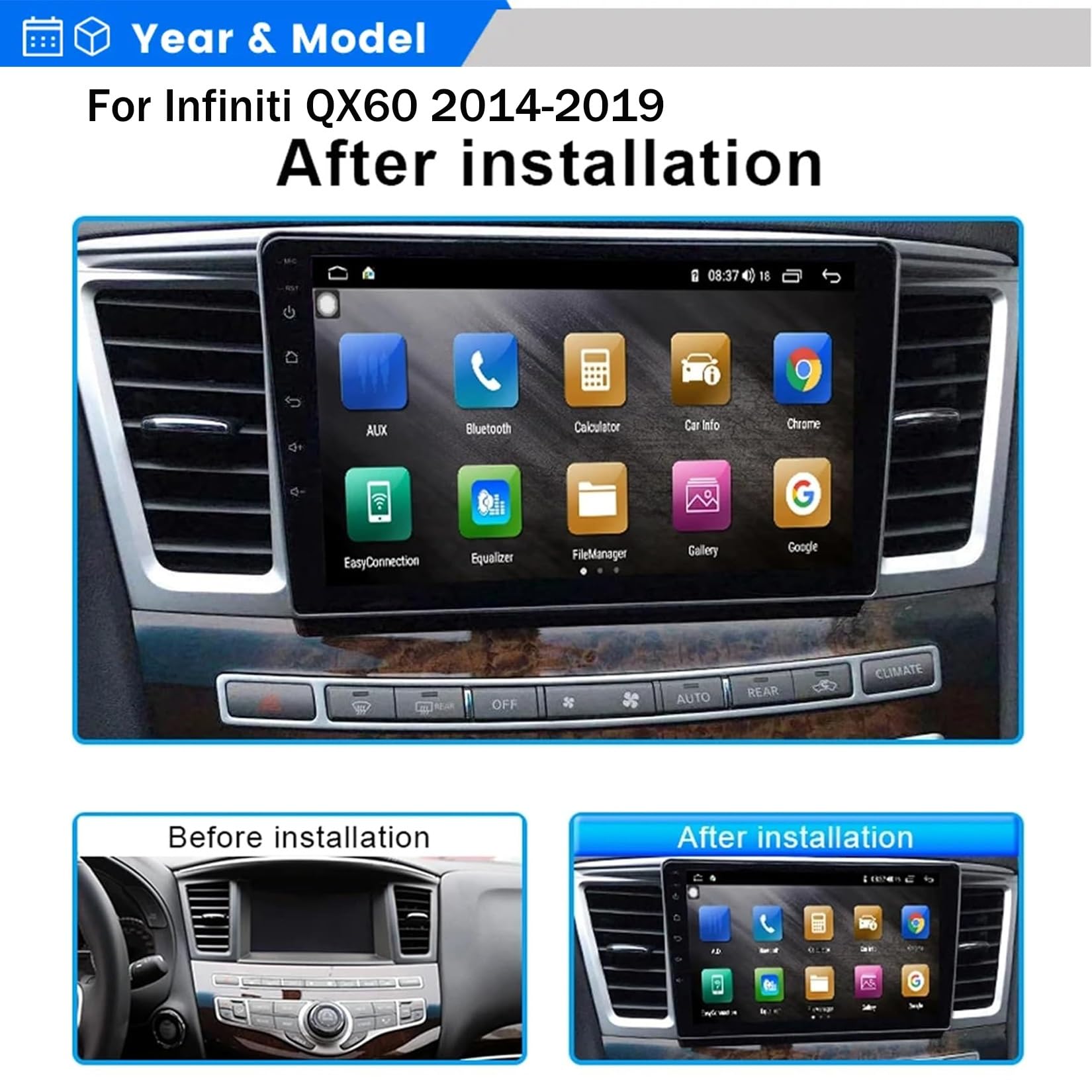 Android 12.0 2 Din radio samochodowe 9" ekran dotykowy samochodowe stereo do Infiniti QX60 2014-2019 z bezprzewodowym Carplay Android nawigacja samochodowa GPS AHD odwrócony obraz sterowanie