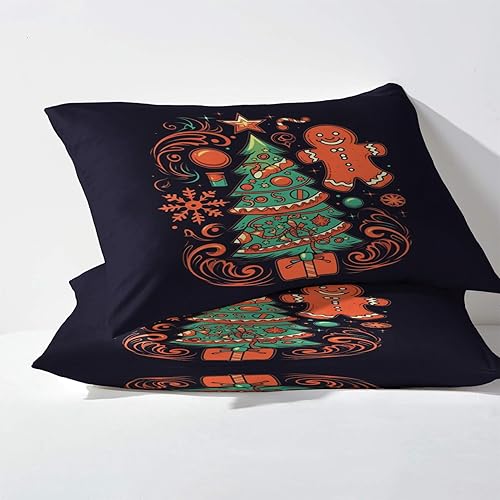 Miniatura 3 de Sábanas de Navidad tamaño Queen, juego de sábanas con estampado de hombre de jengibre de 4 piezas, sábana bajera ajustable de microfibra suave con