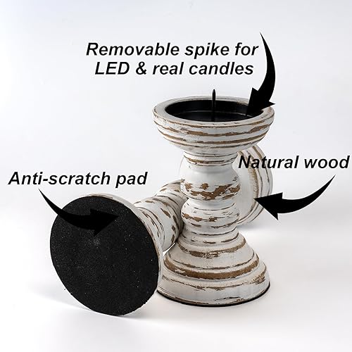 Miniatura 4 de Homemory Juego de 3 portavelas de madera de granja para velas de pilar, candelabros rústicos para centro de mesa, 13, 9, 6 pulgadas, vintage, alto,